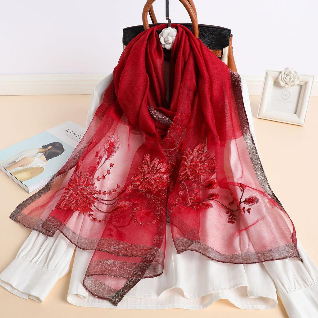 Silk Women Scarf Warm Wool Shawls Wraps Floral Pashmina Embroidery Scarves Foulard hijabs Solid Long Female Bandana