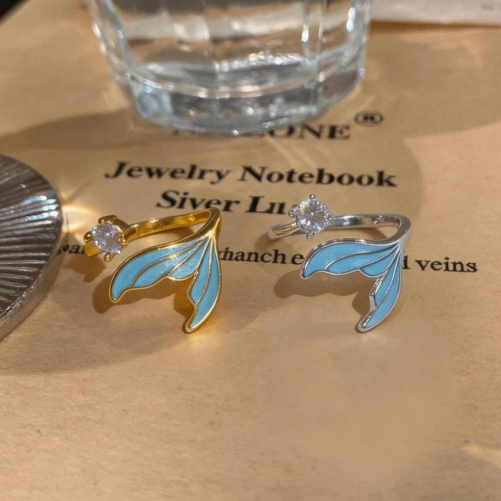 Exquisite Zirconia Enamel Fishtail Ring: Versatile, Fashionable, and Elegant Index Finger Jewelry