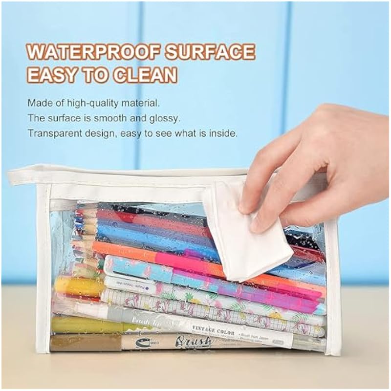 GLUN Stationary Transparent Pouch with Zipper Closing for Girls & Boys, Pouch for School, Collage, Office, Cosmetic Use