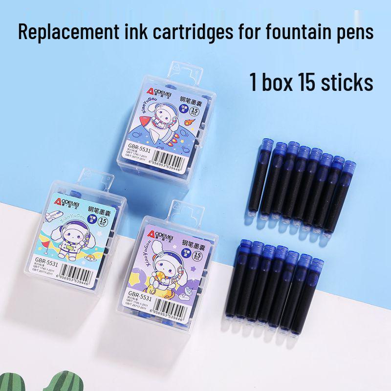 

15-Piece Odemey Erasable Fountain Pen Ink Cartridges: Blue, Black, Red Black [1 box, 15 pcs]