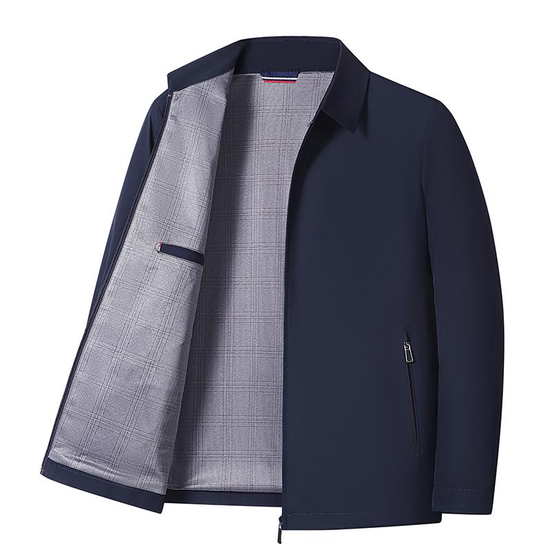 

Мужская куртка, весенние куртки, мужская осенняя деловая куртка, ветровка, повседневное пальто, однотонная молния с отложным воротником L темно-синий