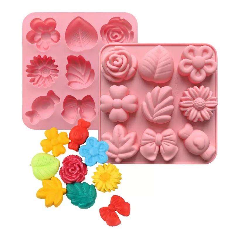 9 Holes Flowers and Bows Shaped Silicone Cake Molds Ice Cube Tray DIY Silicone Chocolate Mold Soap Mould