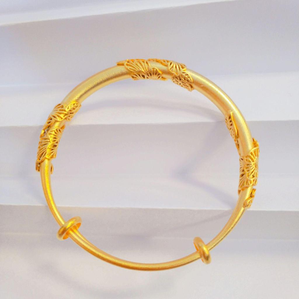 Vietnamese Gold-Plated Acacia Bangle: Adjustable Push-Pull Bracelet for Women