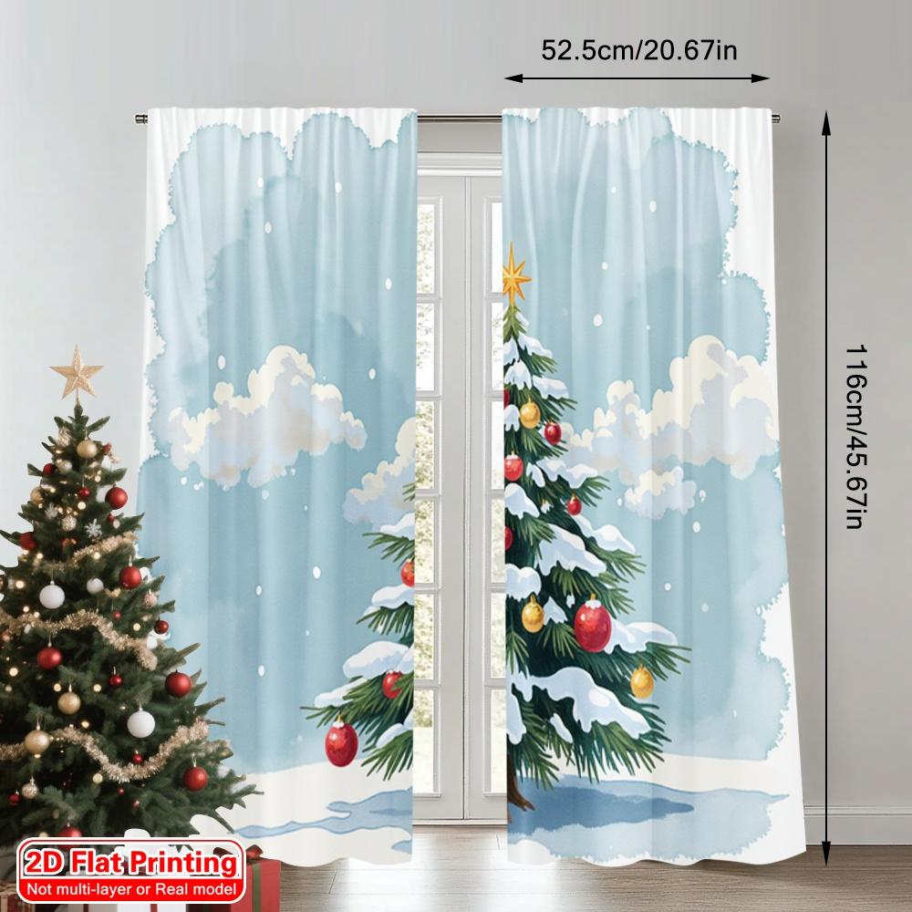 2pcs 2D Flat Printing Merry Christmas Drapes Christmas Tree Baubles Festive Polyester Without Electricity Festive Holiday