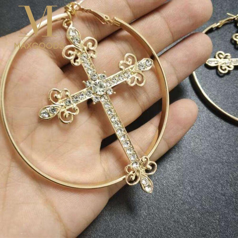 Korean Metal Cross Earrings Accessories Punk Jewelry Hoop Earrings Bling Crystal Fashion Earring for Women