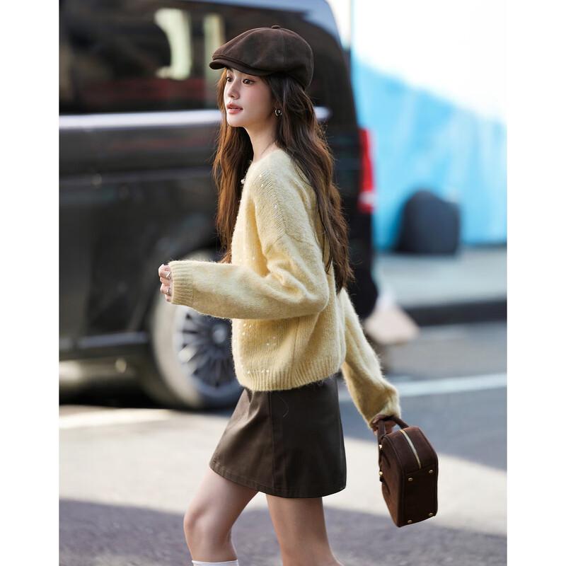 Women's Fluffy Wool Blend Sequin Knit Sweater