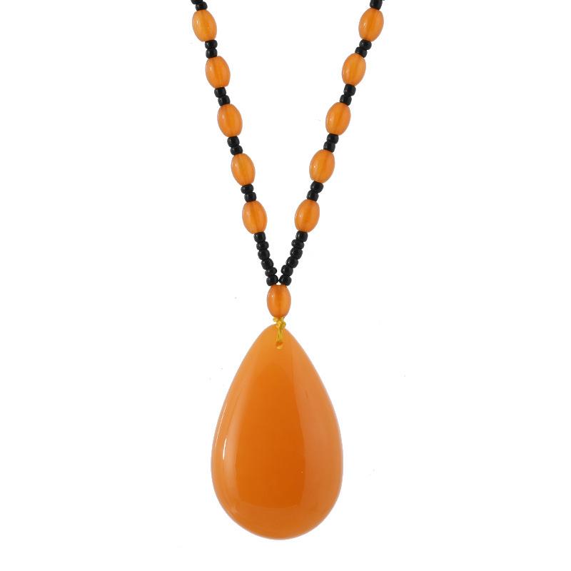 Beeswax Necklace Water Drop Safety Buckle Gourd Pendant Chicken Oil Yellow Amber Men's and Women's Long Sweater Chain Pendant