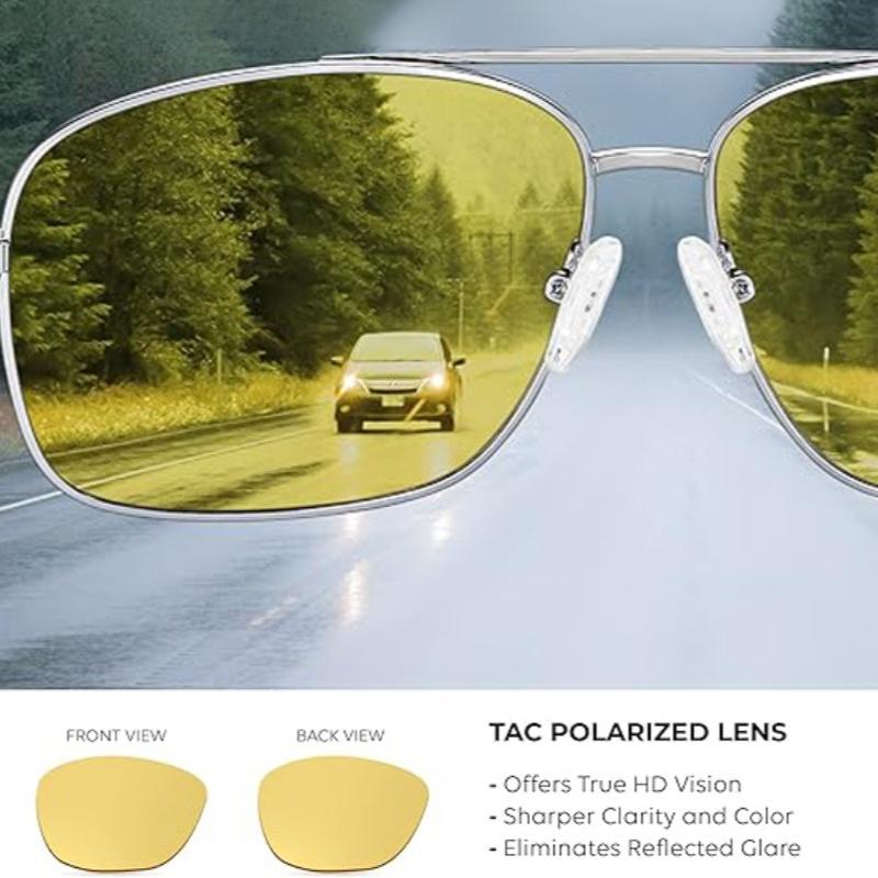 Non-polarized Night Vision Square Sunglasses for Men Women Outdoor Sports Driving Fishing Yellow Lens Metal Frame Adult Eyewear Glasses