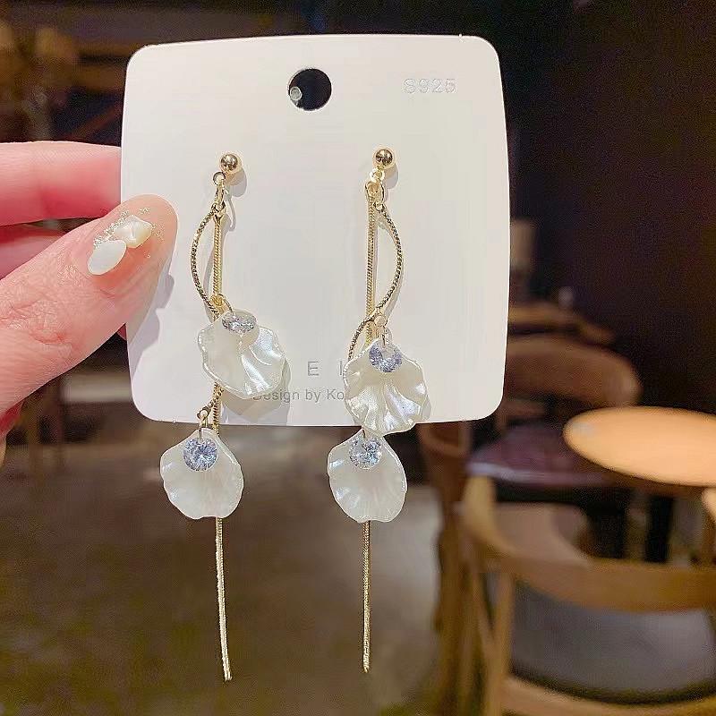 S925 Sterling Silver Shell Petal Tassel Earrings - 2022 Trendy Korean Long Dangle Studs for Women