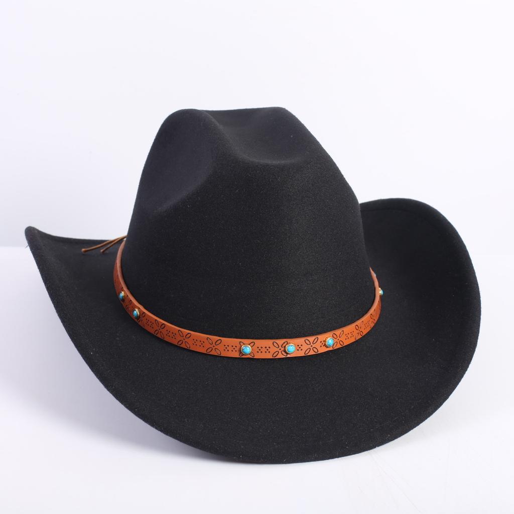 Popular European and American fashion OL style one-word cowboy hat men's and women's high-end top hat jazz hat felt hat