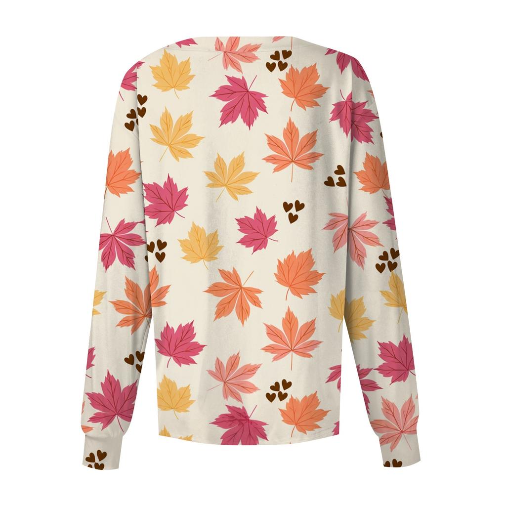 Women's Casual Long Sleeve Leaf Floral Print Single-Breasted Cardigan for Caregivers