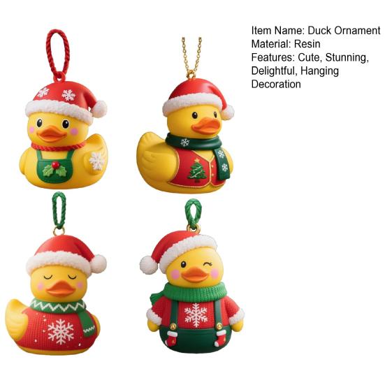 Christmas Duck Ornament Xmas Tree Hanging Duck Decoration Cute Resin Duck with Santa Hat for Home Office Holiday Party Decor