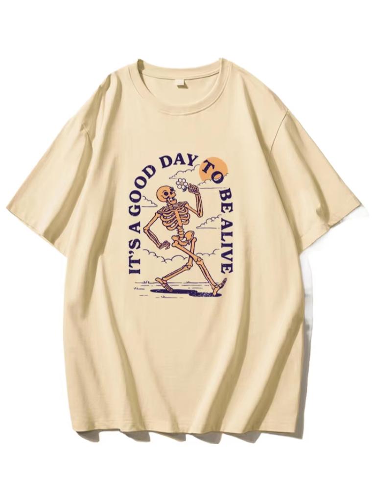 2025 Summer New trendy cotton Tshirt with skull print loose and fashionable couple shortsleeved mens and womens tops