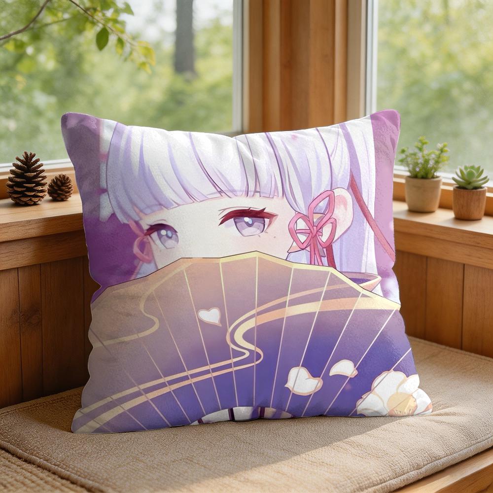 Kamizato Ayaka Genshin Impact Cushion Cover Square Short Plush Pillow Case Living Room Sofa Home Decor Funda X