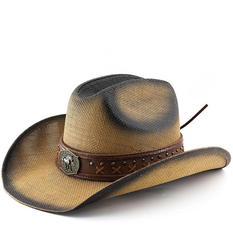 Trendy  Horse Accessories Handmade Straw Cowboy Hat Women Men Western Sun Hat For Country Concert Rodeo Cowgirl Riding Caps