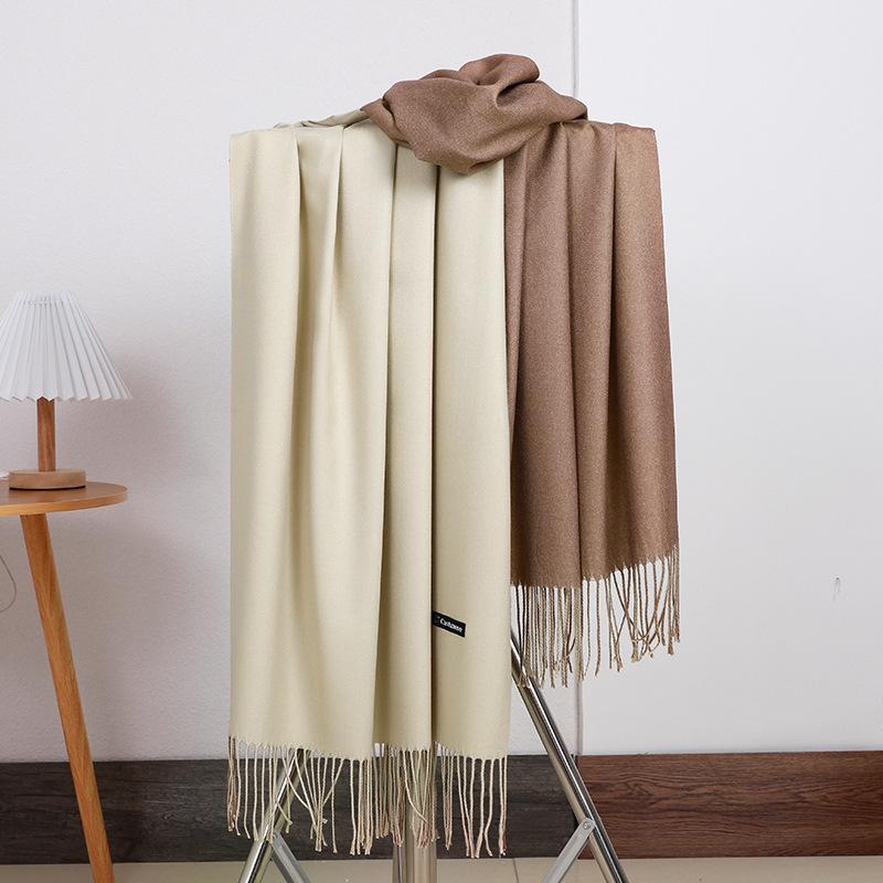 Double-sided Two-color Scarf for Women Autumn and Winter High End New Wool Scarf Shawl Imitation Cashmere Scarf