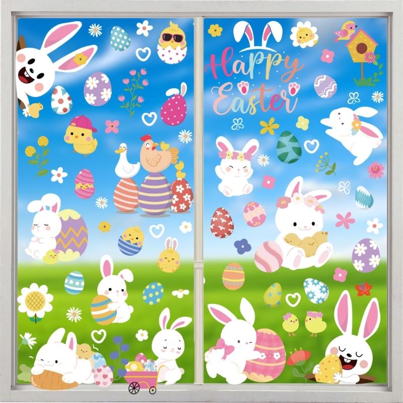 9 Sheets Easters Window Clings Double Sided Bunnies Eggs Chick Sticker for Celebrating Spring Parties Event Decoration