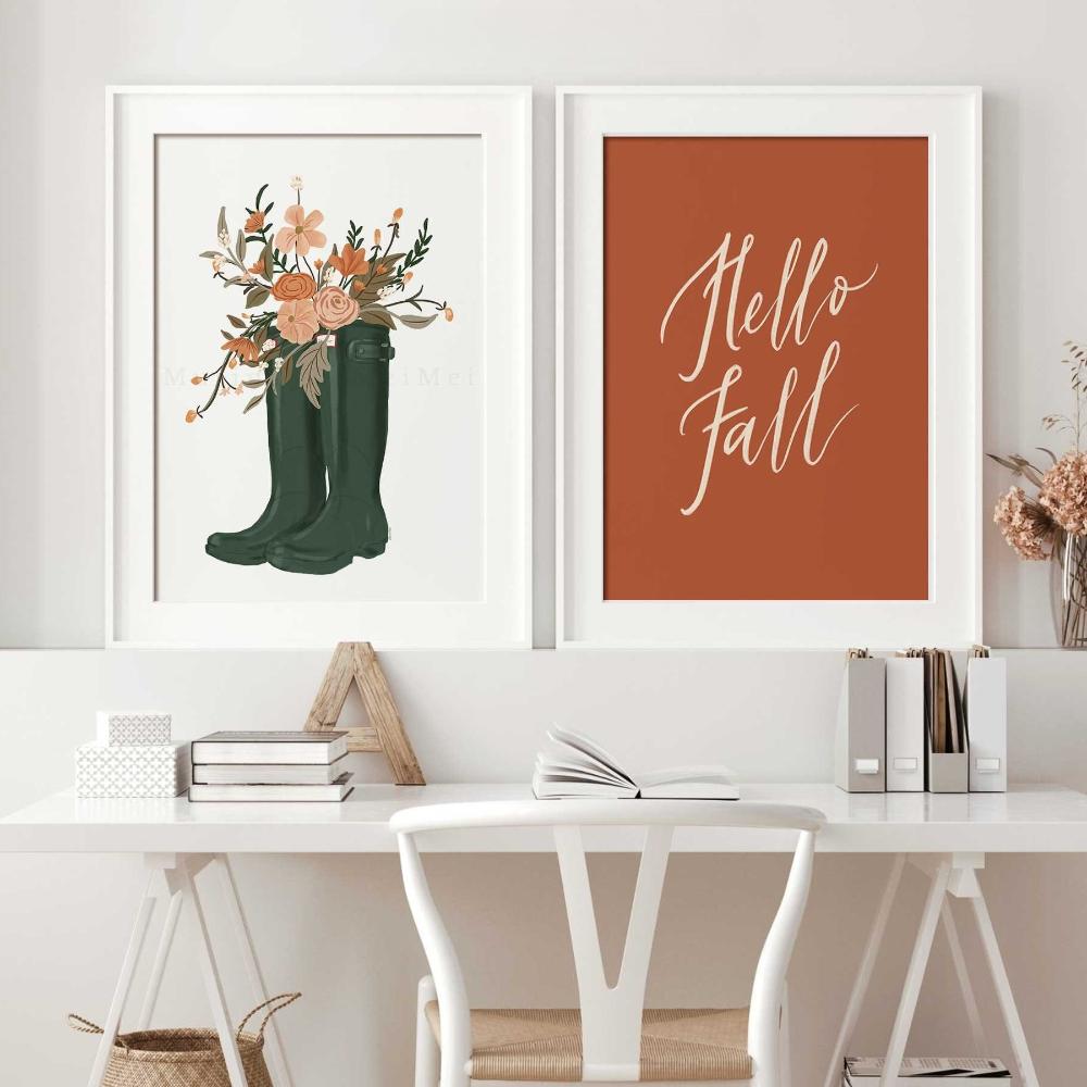 Autumn Printable Wall Art Poster Fall Themed Decor Fall Pumpkins Print Wild Mushrooms Art Autumn Leaves Cozy Fall Themed Decor
