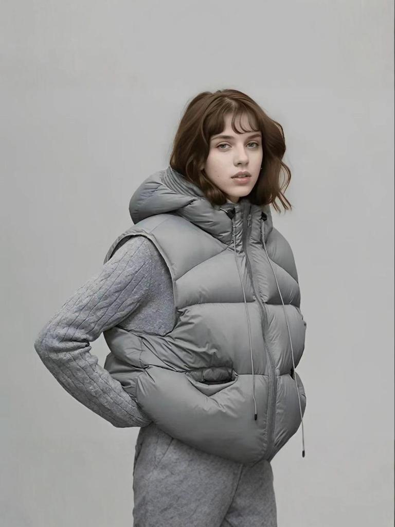 Winter 2025 Women's High-Quality Goose Down Hooded Puffer Vest - Fashionable and Thickened for Warmth
