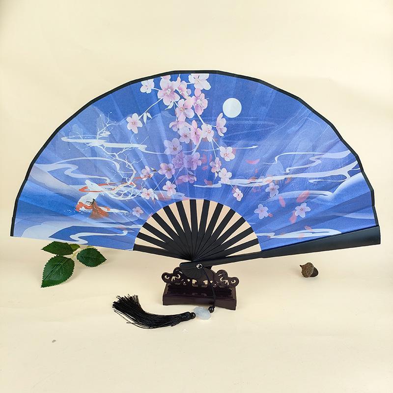Ancient Style 8-Inch Folding Plastic Fan with Tassel for Men's Hanfu Dance