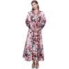 Spring Vintage Floral Maxi Dresses for Women Runway Cross V-Neck Long Lantern Sleeve Sashes Beach Holiday Dress Boho Robe