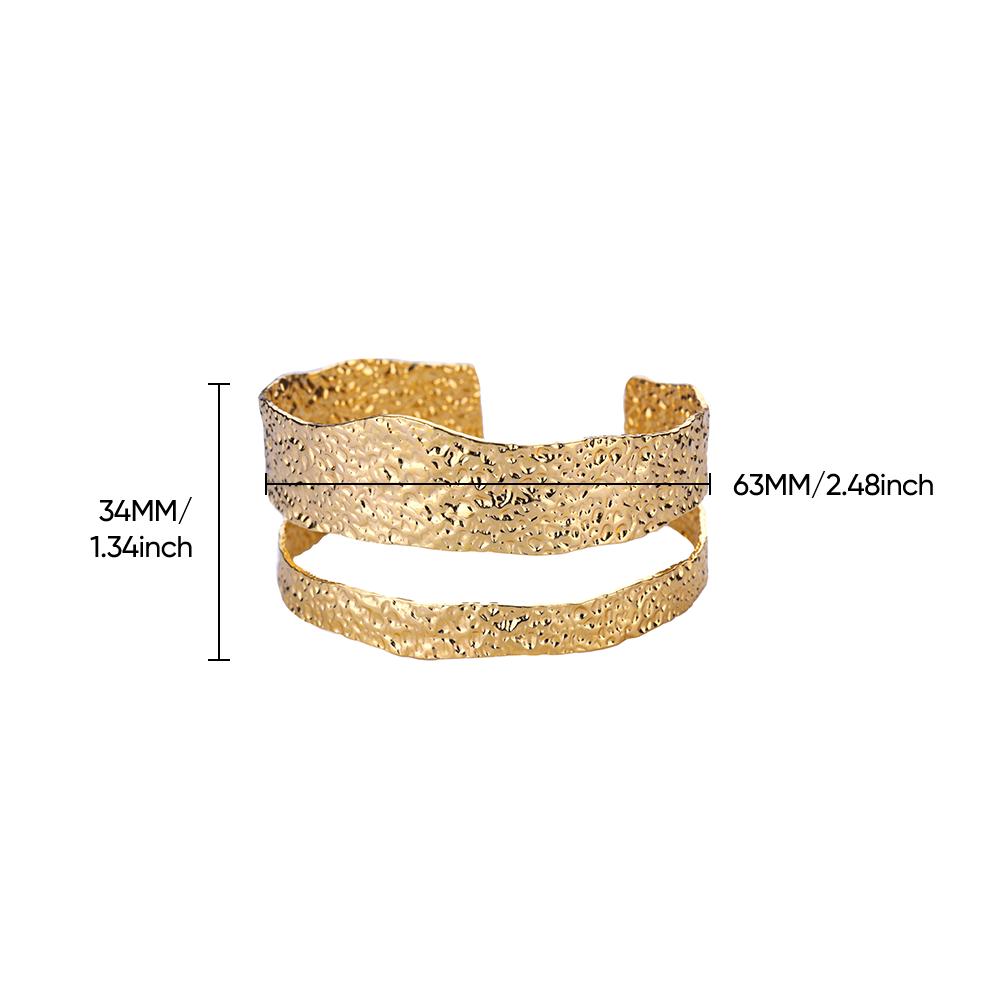Delicate Stainless Steel Hollow Texture Bracelets for Women Anti Fading Wide Band Open Cuff Bangle Wedding Jewelry Accessories