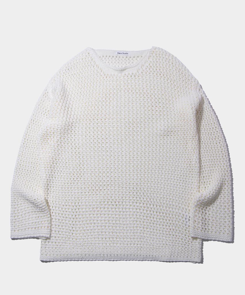 PLACE STUDIO Punched Damage Round Long Sleeve Net Knit_2 Colors