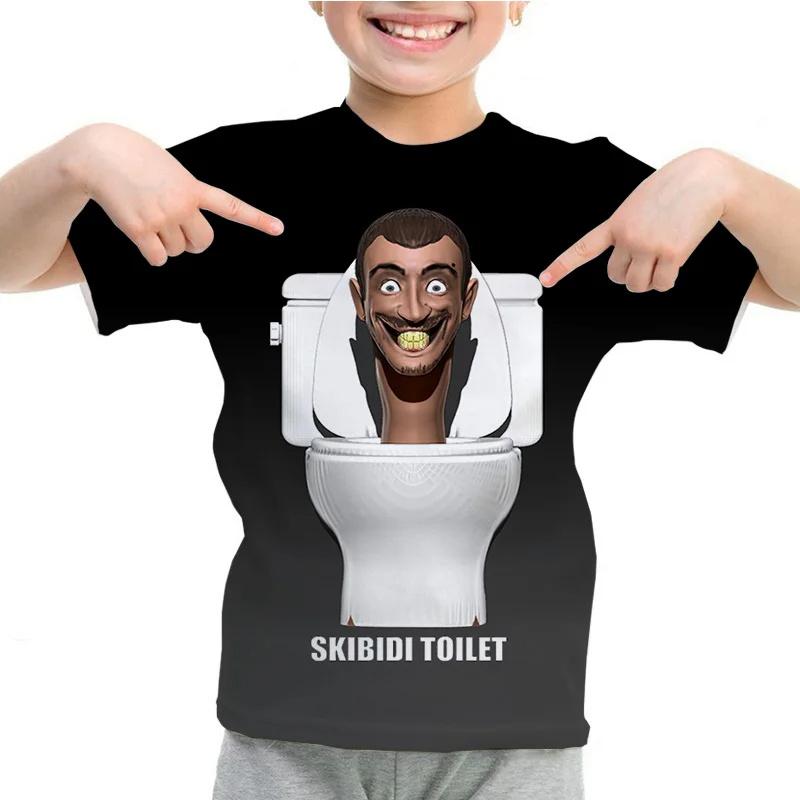 חולצות טי קצרות לילדים בנים, צווארון עגול, הדפס תלת-ממדי של Skibidi Toilet, אופנתיות, קז'ואליות, הדפס משחקים, לקיץ