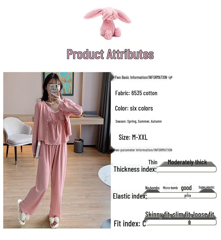 Pure Desire Women's 3-Piece Pajama Set: Long Sleeve, Spring/Autumn Cotton, Padded Camisole, Sexy Homewear
