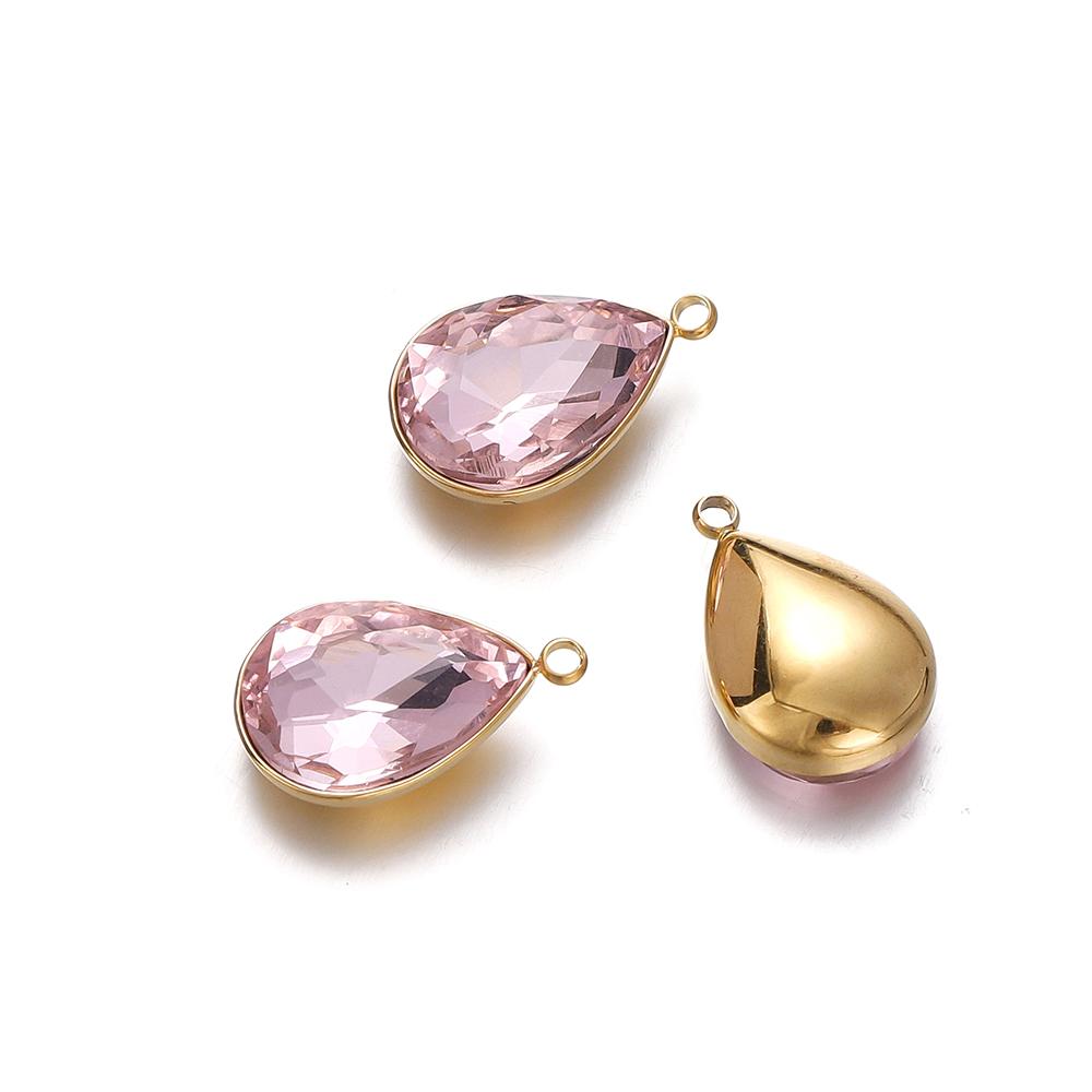 5Pcs Stainless Steel Crystal Glass Charms Pendants Water Drop Shape Charms for DIY Necklace Beads Jewelry Making Accessories