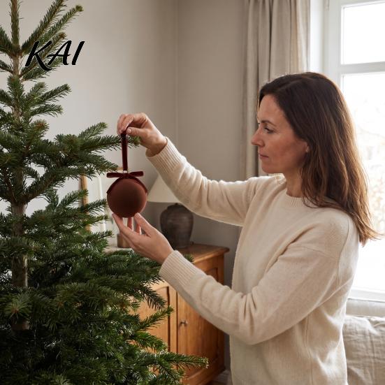 Velvet Christmas Tree Balls 15Pcs Flocking Ball Hanging Ornaments with Bow Decor, Retro Flocked Luxury Holiday Baubles Bubbles for Home Decoration,