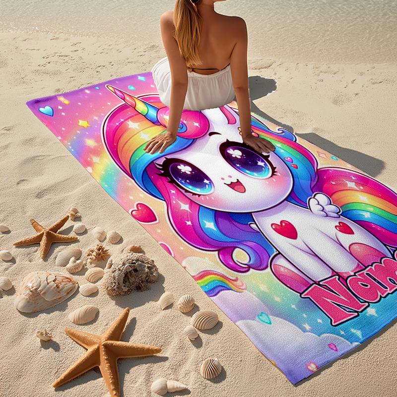 Custom Name Ultra-Soft Beach Towel with Unicorn Theme,Ideal for Pool - Camping, Diving - Perfect Travel Essential, Vibrant Beach Towel.