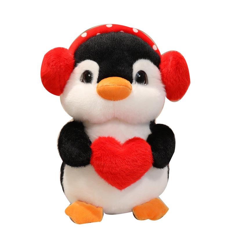 Amour Pingouin Peluches Douces Jouets Saint-Valentin Tête Rouge Casque Cœur Serré Mignonnes Poupées Pingouin Cadeaux Pour Fille Décoration de Mariage 22cm