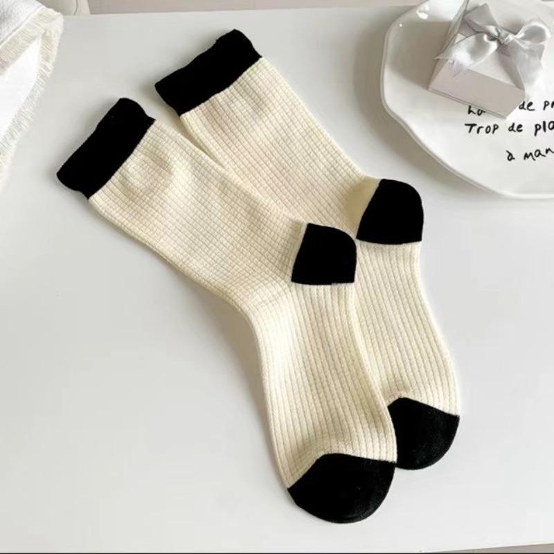 

College-style Women s Socks, Mid-calf Cotton Socks, White Simple Bow Ballet-style Socks 1 pair