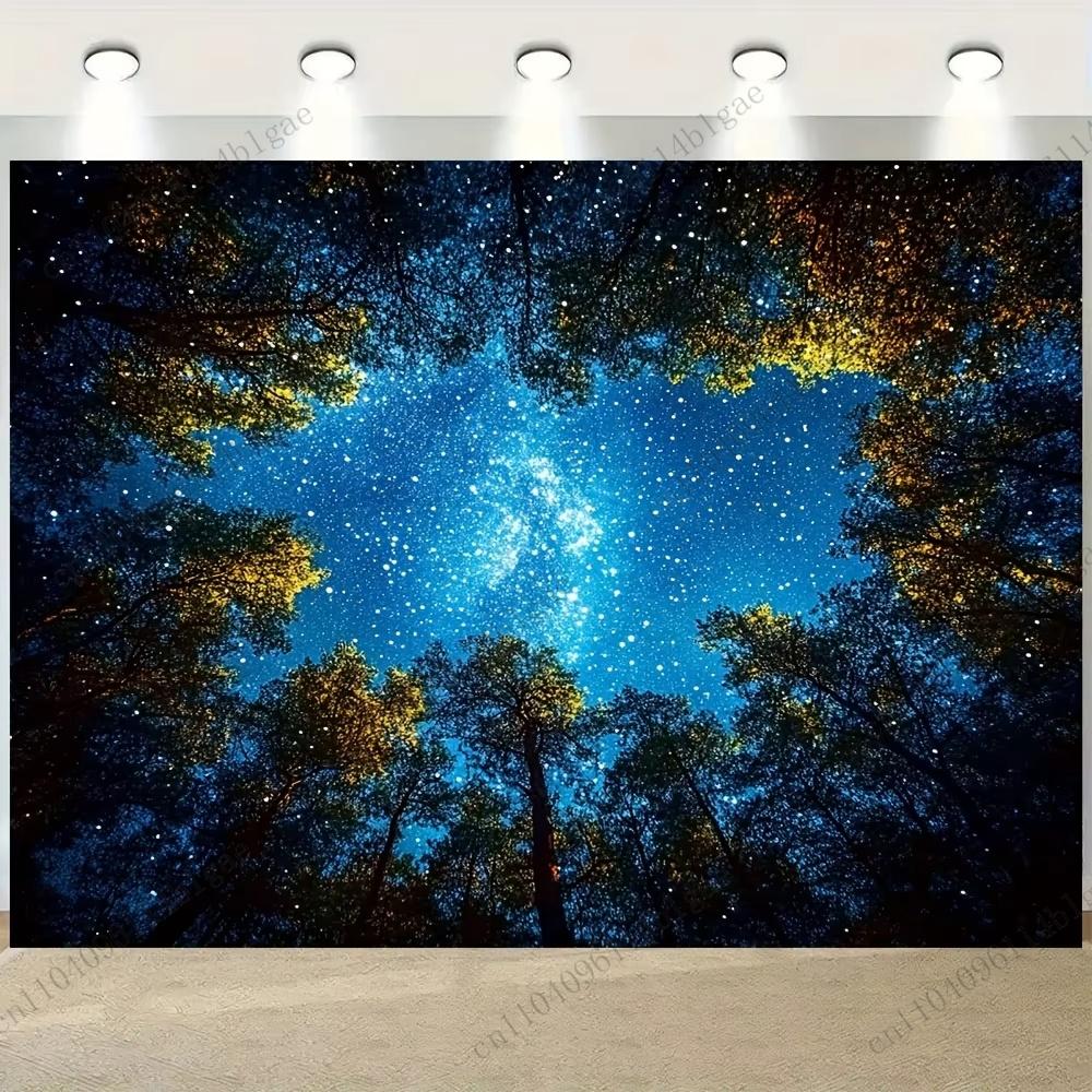 Verträumtes Waldkronendach und Milchstraßen-Ästhetik Raum Wandbehang Wandteppich - Schlafzimmer Wohnheim Hintergrundstoff für Wohnheimzimmerdeko