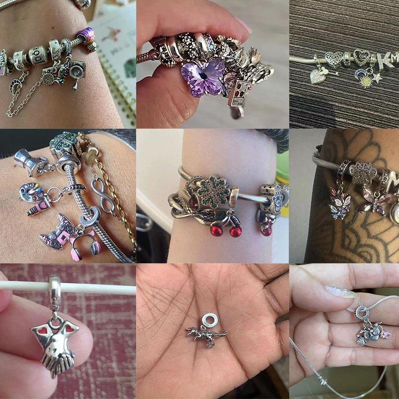 Charms Plata De Ley 925 Evil Blue Eyes Silver Sun Star Elk Dinosaur Flower Charm Women Anniversary DIY Jewelry
