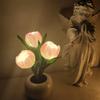 LED Tulip Flower Pot Light Indoor Decorative Night Light Warm Glow Ceramic Table Lamp Battery Operated