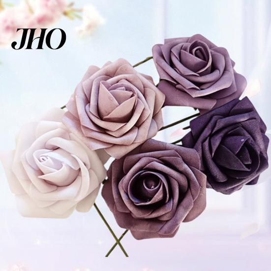 Aisle Decoration Flower 1 Box Artificial Flowers PE Foam Realistic Dahlia Rose Valentines Day Gift Home Roses Fake with Flexible Wire Stems