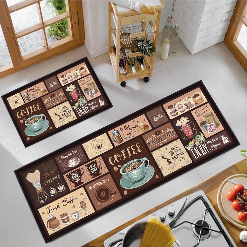 VIKAMA 2pcs Farmhouse Kitchen Carpet, Indoor Laundry Room Runner, Living Room Bedroom Entry Floor Mat, Home Decoration