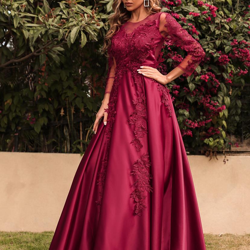 Women's Fashion Solid Color Lace Big Swing Sexy Long Dress Trailing Party Evening Gown