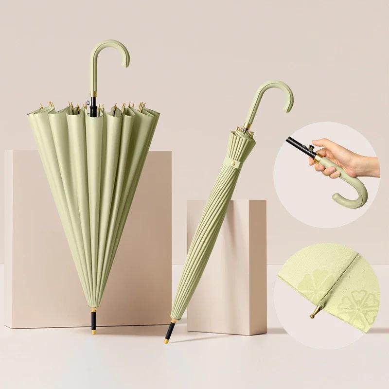 Luxury Umbrella Windproof Strong 24 Ribs, Long Handle Rain Umbrella Woman, Semi-Automatic Golf Large Umbrellas Waterproof