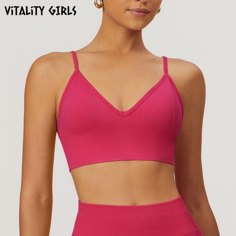 

Vitality Girls Fashion Yoga Beauty Back Intimates Push up Shock-Absorbing Sports Bra Workout Clothes Sexy Suspenders Raspberry Red M