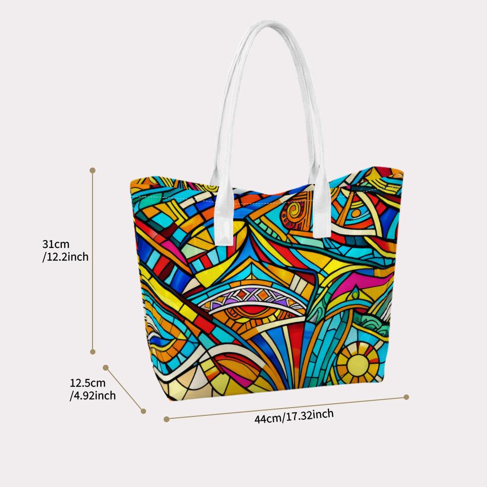 Colorful Stained Glass Style Tote Bag for Daily Outdoor Shopping Use