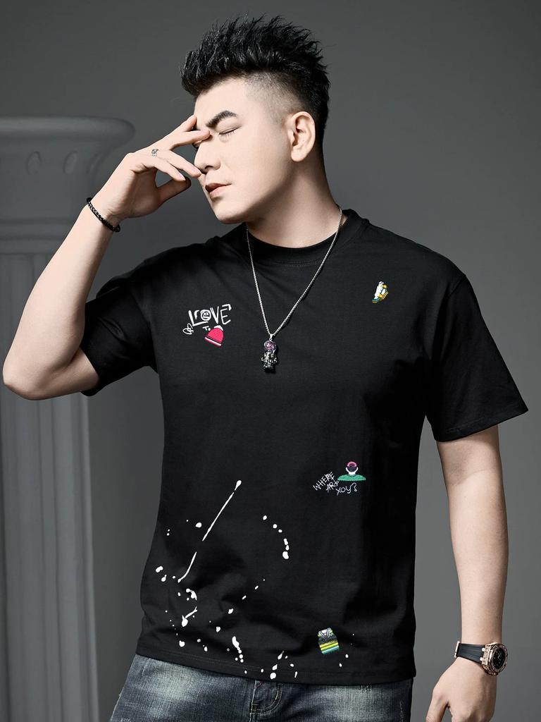 European Station 2025 Summer New Trendy Cartoon Embroidery Print Short Sleeve T-Shirt Men's Casual Half-Sleeve Top