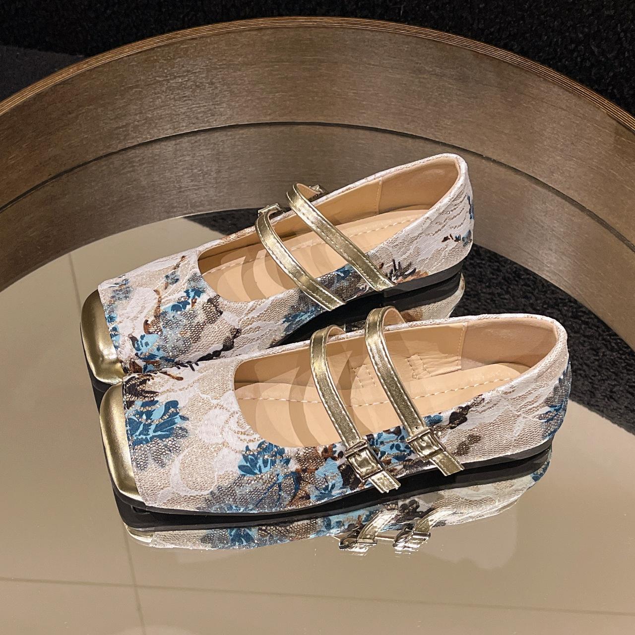 

Женские вышитые балетки, удобные квадратные туфли с закрытым носком, балетки Мэри Джейн, балетки для женщин, повседневные туфли Мэри Джейн с ремешком на щиколотке 39