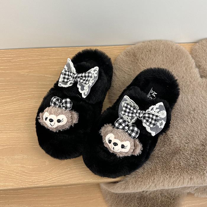 Cute Fluffy Slippers Women's Outer Wear 2025 New Home Indoor Non-slip Students Thick-bottomed Cotton Slippers