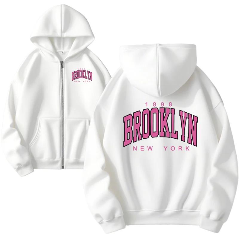 Brooklyn Printed Women's Hoodie High Quality Hooded Long Sleeve Zip-up Sweatshirts Female Causal Fashion Loose Hoody Coats