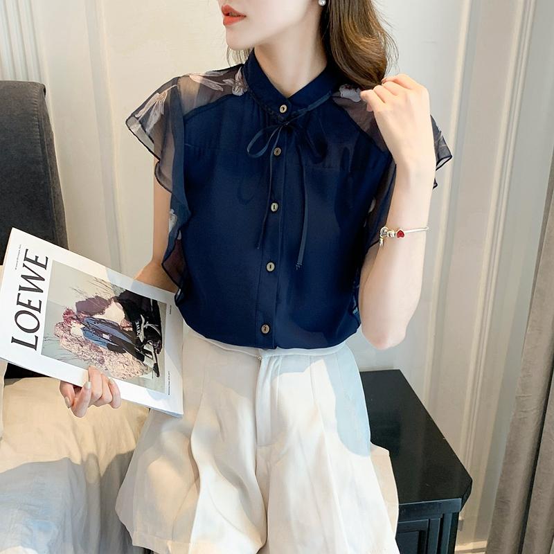 Sommer Frauen Chiffon Bluse Shirt Frauen Tops Kurzarm Bluse Frauen Blusas Mujer De Moda Blusen Femme Top Shirts