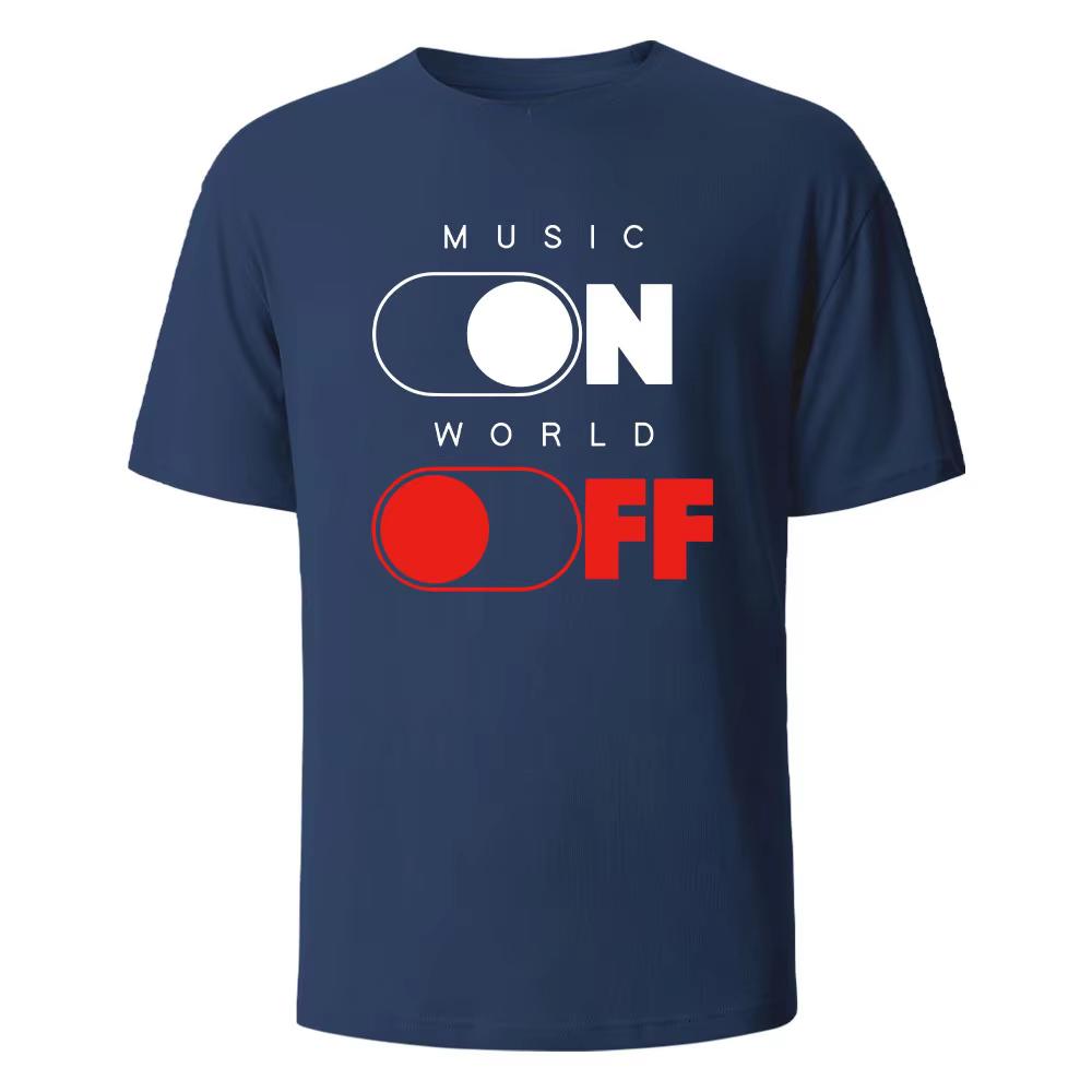 Music on World Off Graphic Printed Mens TShirts Cotton Breathable Comfortable Tops for Men Summer Men Casual Oneck Clothing