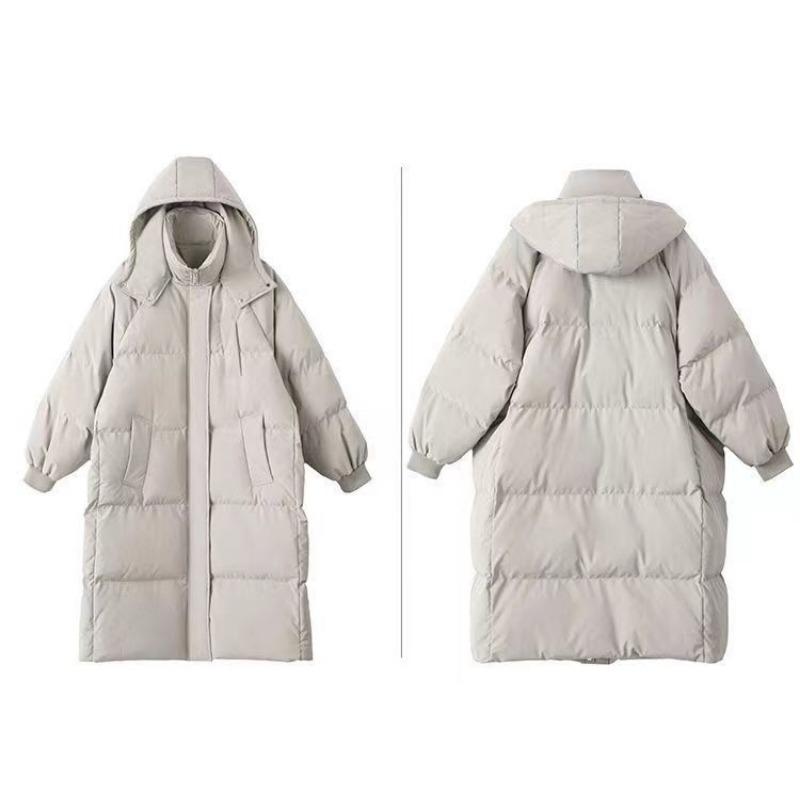 Koreai Divat Női Téli Vastag Középhosszú Laza Pehelykabát Meleg Kabát Térd Fölé